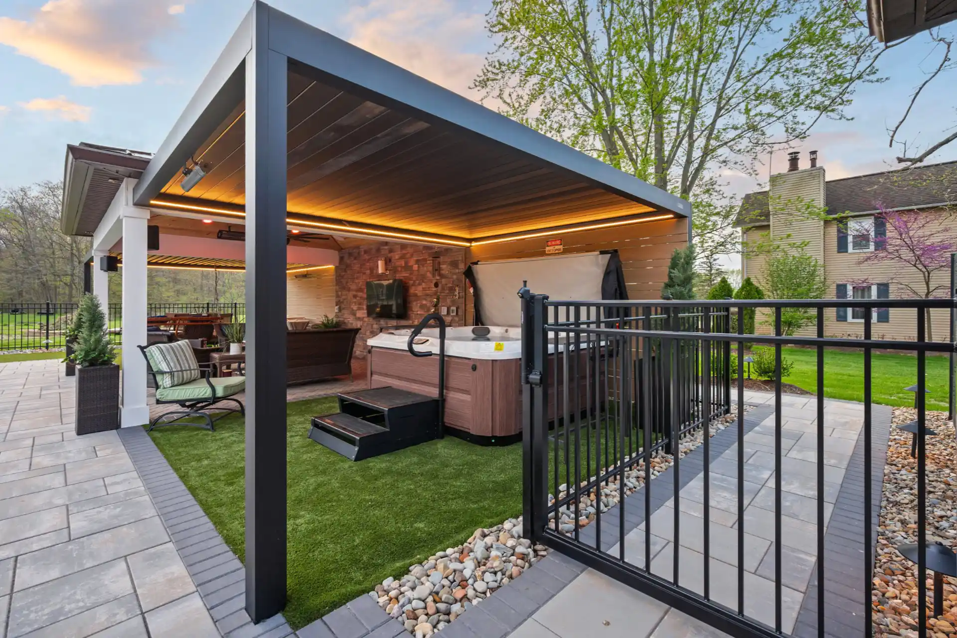 Louvered Pergola and Custom Paver Patio