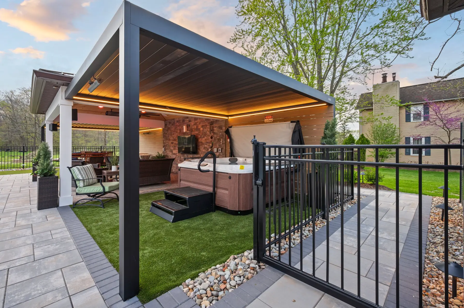 Louvered Pergola and Custom Paver Patio