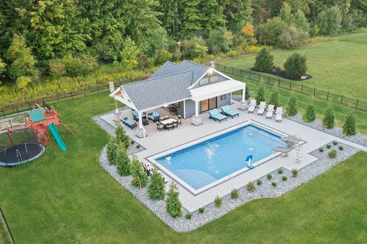 Modern Pool House and Patio in Brecksville