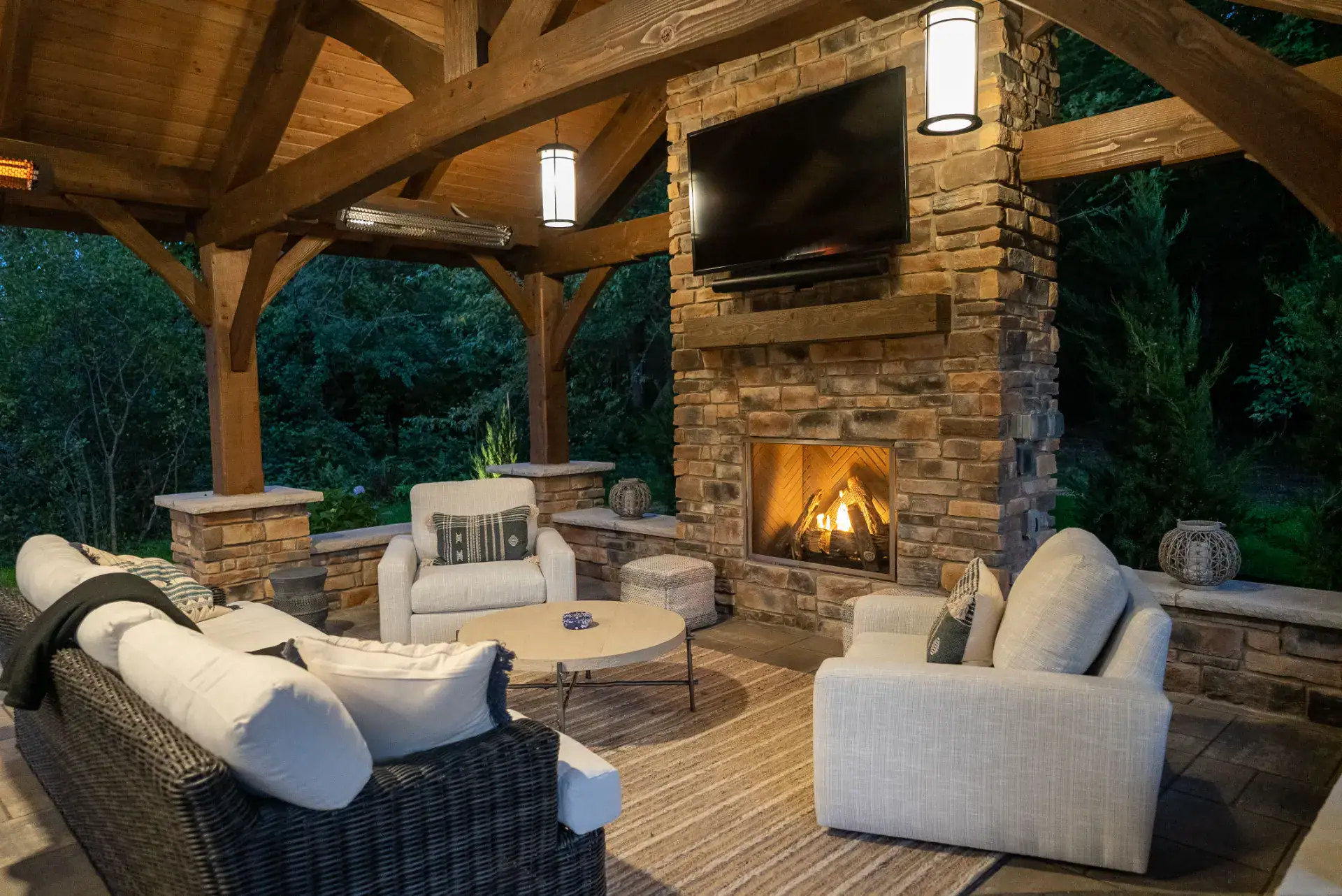 Timber Frame Pavilion with Outdoor Fireplace in Pepper Pike
